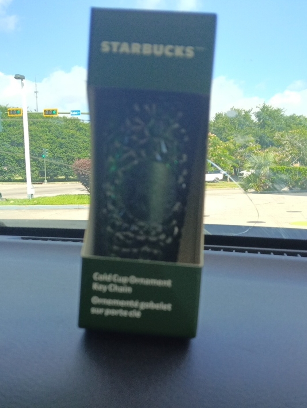 Starbucks Green and Gold Cold Cup Ornament Keychain in Branded Box